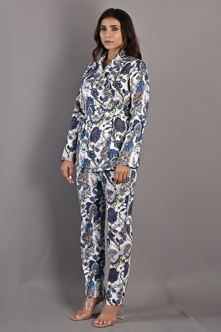 Erica - Off White & Multi - Blue Printed Jacket Set-2