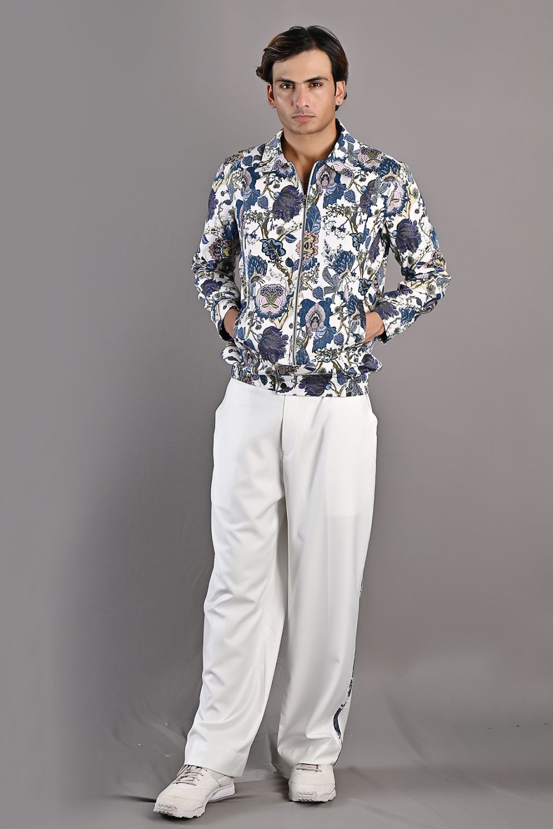 Fionn - Multi Blue Printed Bomber Jacket with Pant Set-1