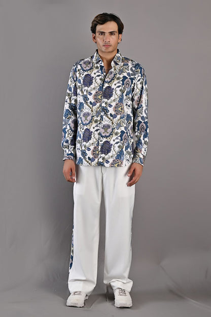 Avel - Multi Blue Printed Shirt with Off-White Pant Set-1