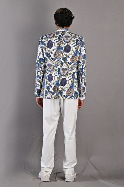 Karl - Multi Blue Printed Bandhgala Jacket Set with pant-3