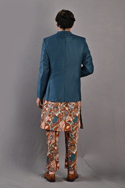 Aciano -  Teal Green, Maroon & Multi printed Open Jacket  with Kurta Set-3