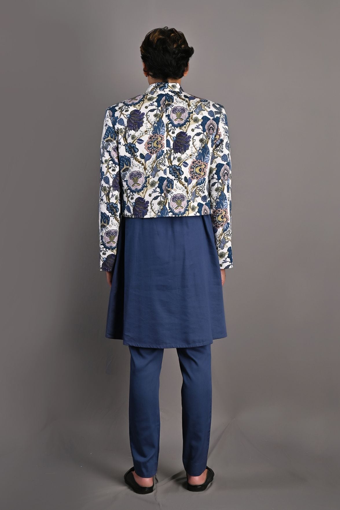 Blodwyn - Multi Blue Printed Short Jacket With Blue Cowl Kurta & Tulip Pant Set-2