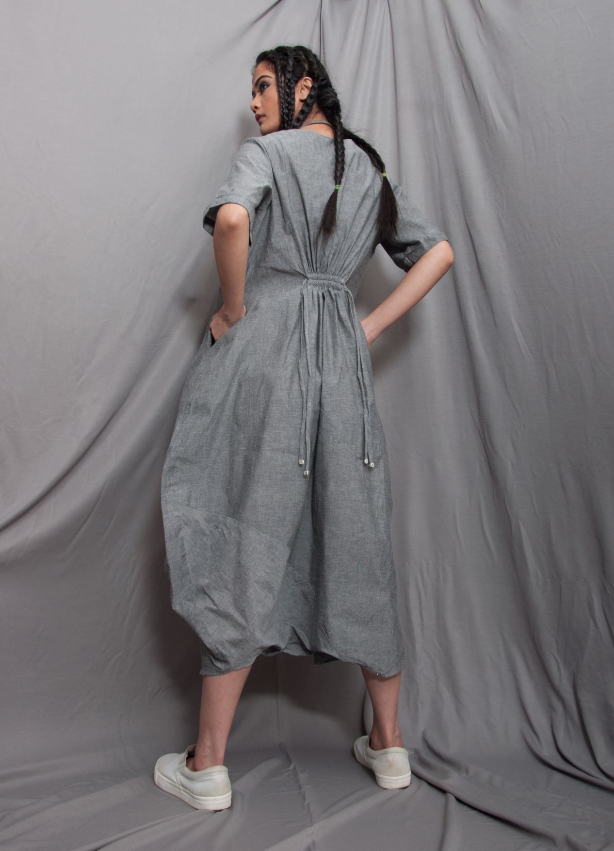 Natura - Grey Cowl Dress with Necklace-1