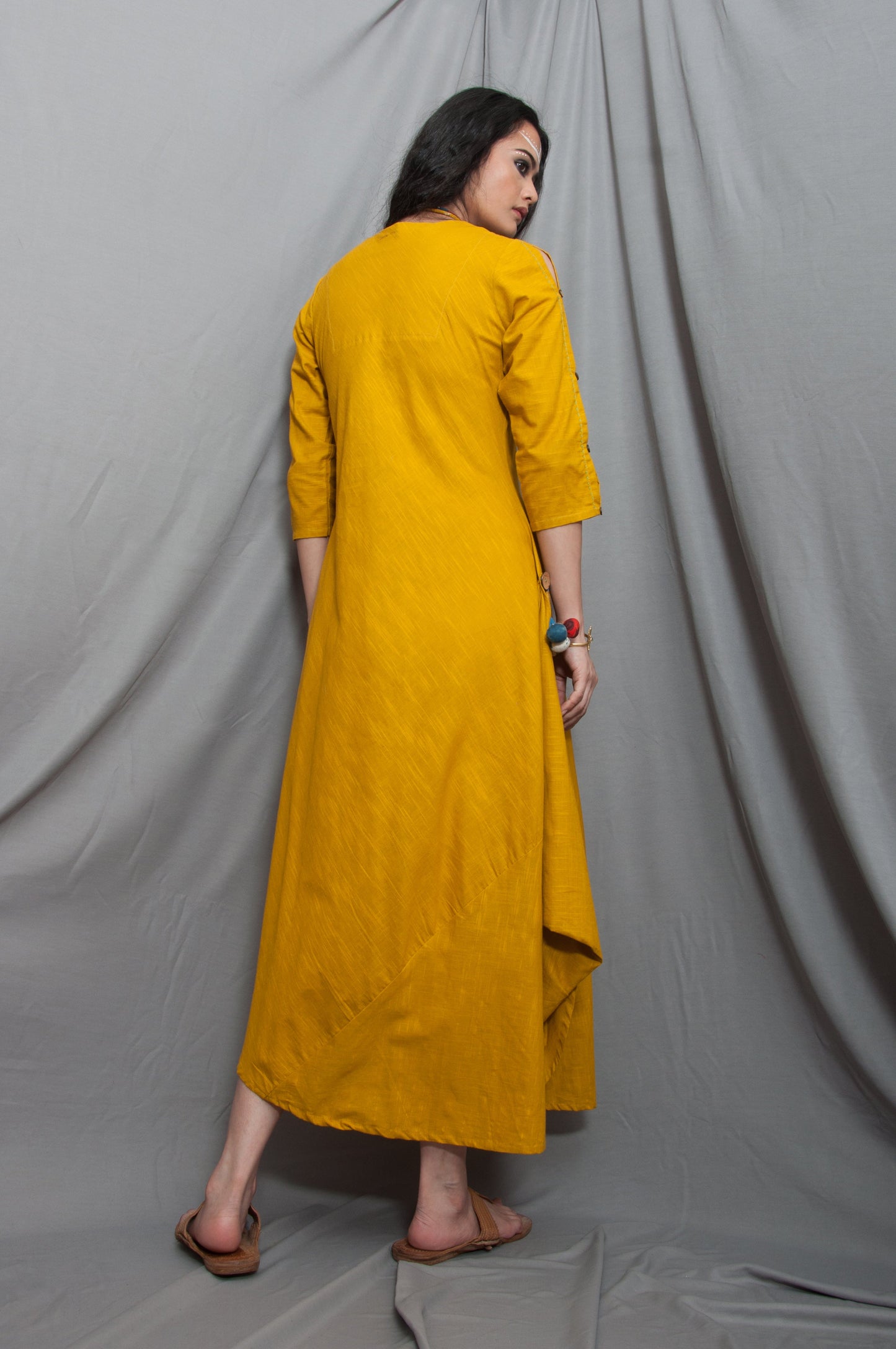 Harmony - Mustard Cowl Dress with Necklace-2