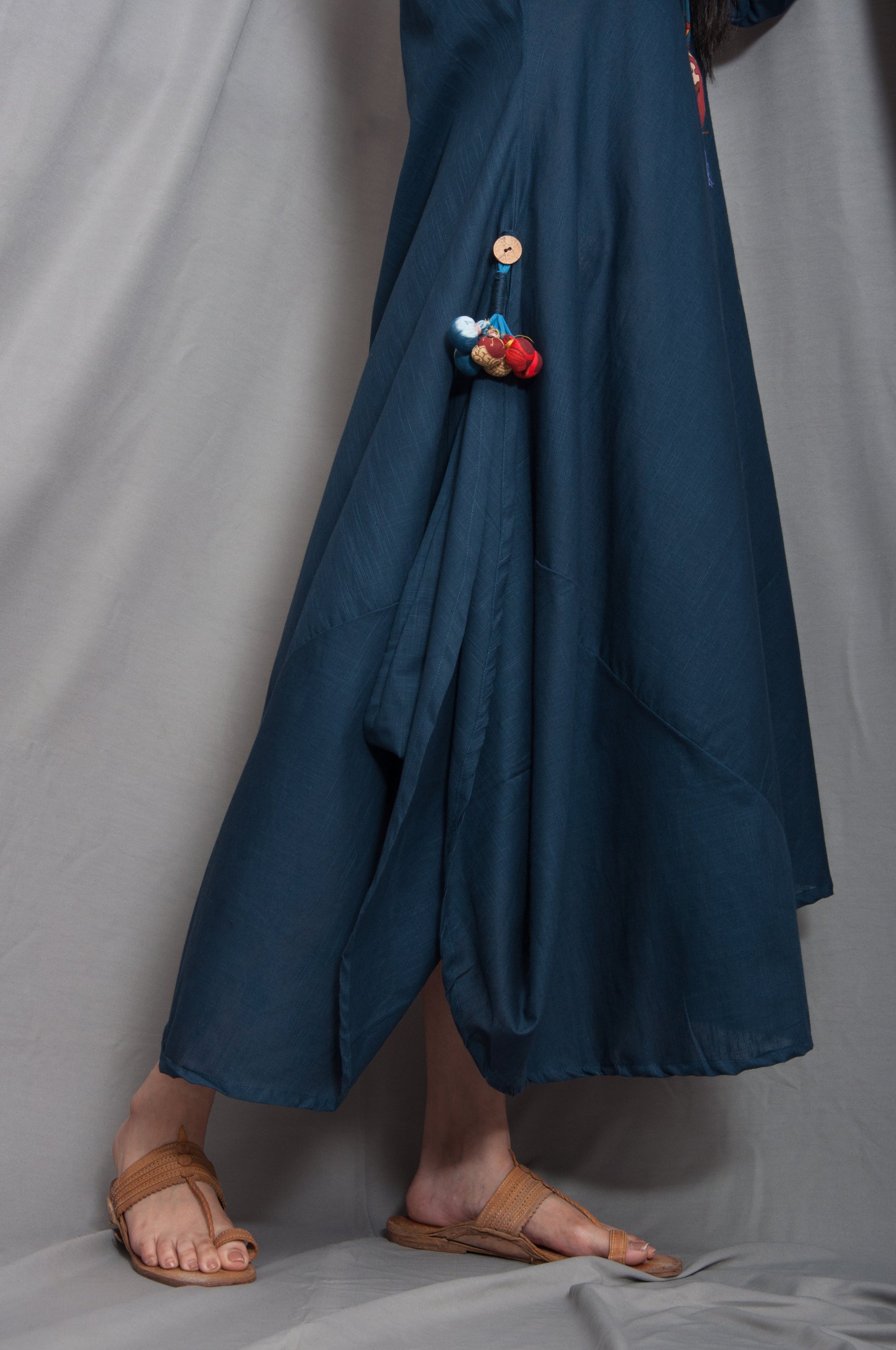 Rainbow - Navy Blue Cowl Dress with Necklace-3