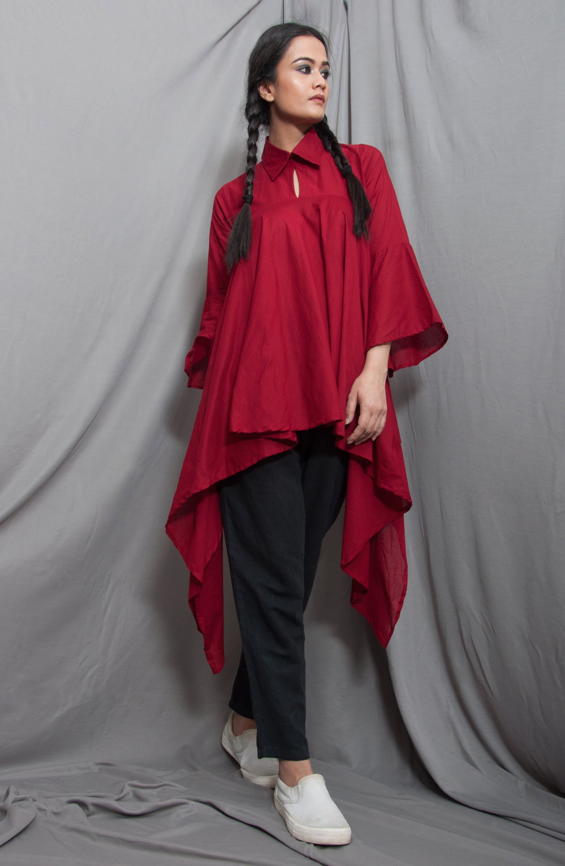 Flow- Maroon Asymmetrical Frill Top-2