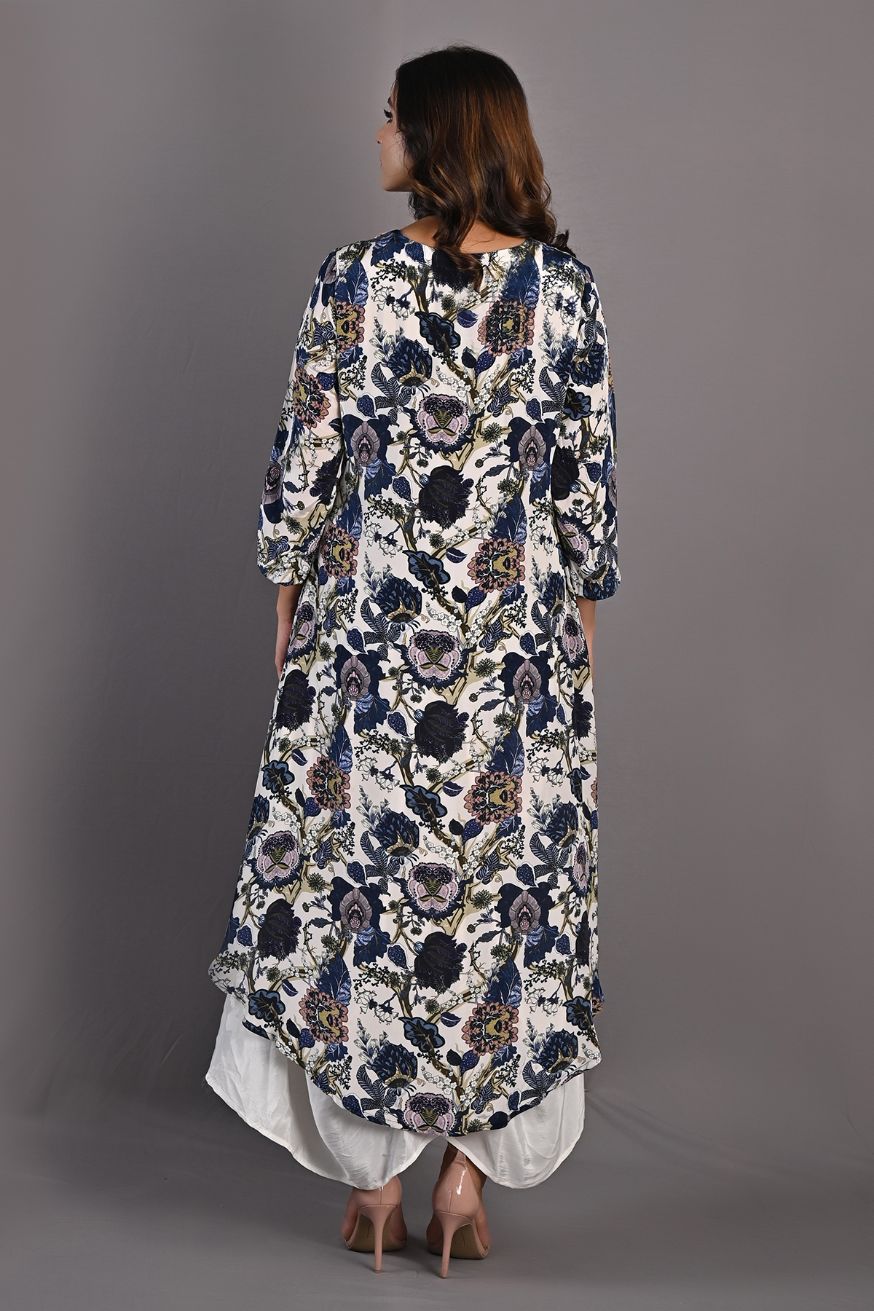 Marguerite- Printed Cowl Dress With Necklace-3