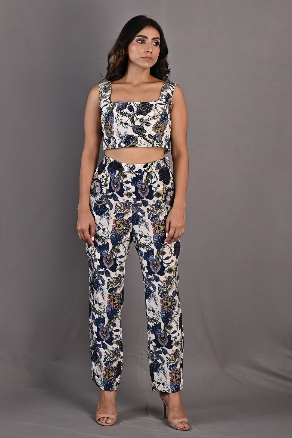 Alyssa- Printed Co-ord Embroidery Top with Pants and Cape Set-4