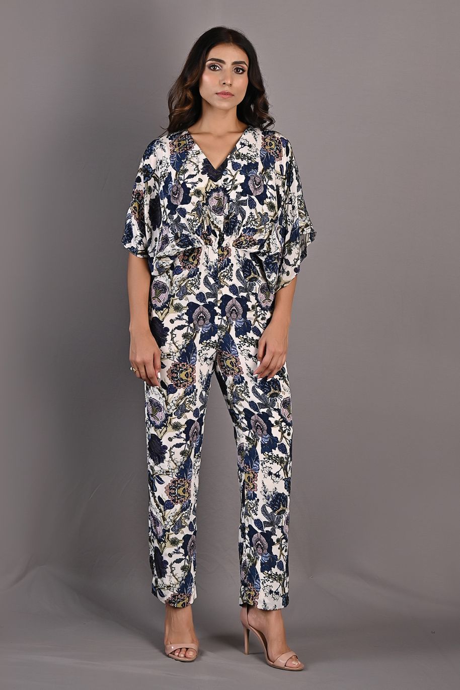 Zinnia- Printed Kaftan Style Jumpsuit with Gathered at the Waistline-1