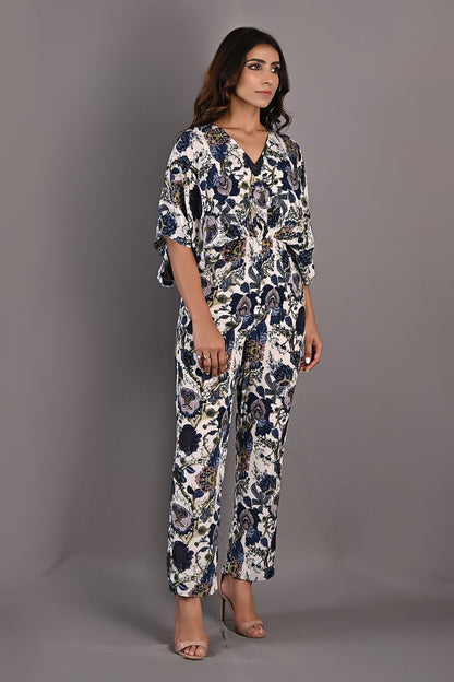 Zinnia- Printed Kaftan Style Jumpsuit with Gathered at the Waistline-2