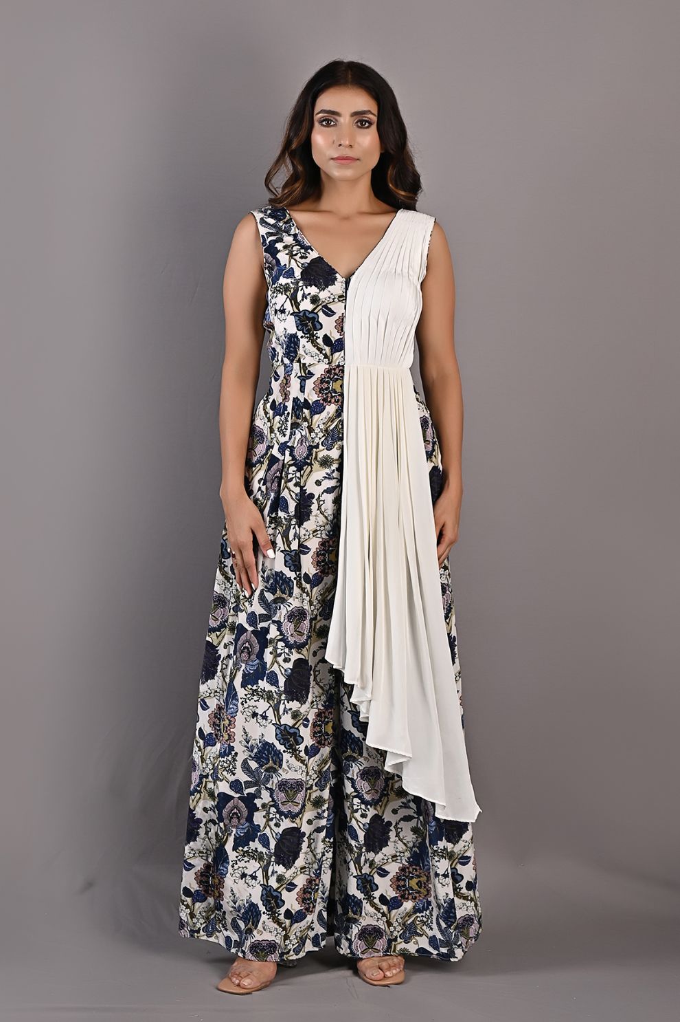 Abelia- Printed Jumpsuit with a Drape Attached-1