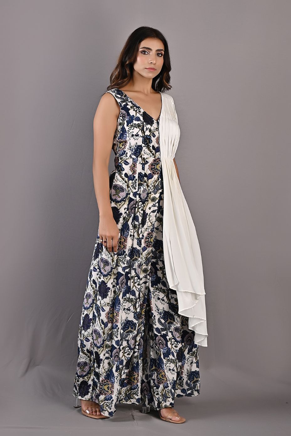 Abelia- Printed Jumpsuit with a Drape Attached-2