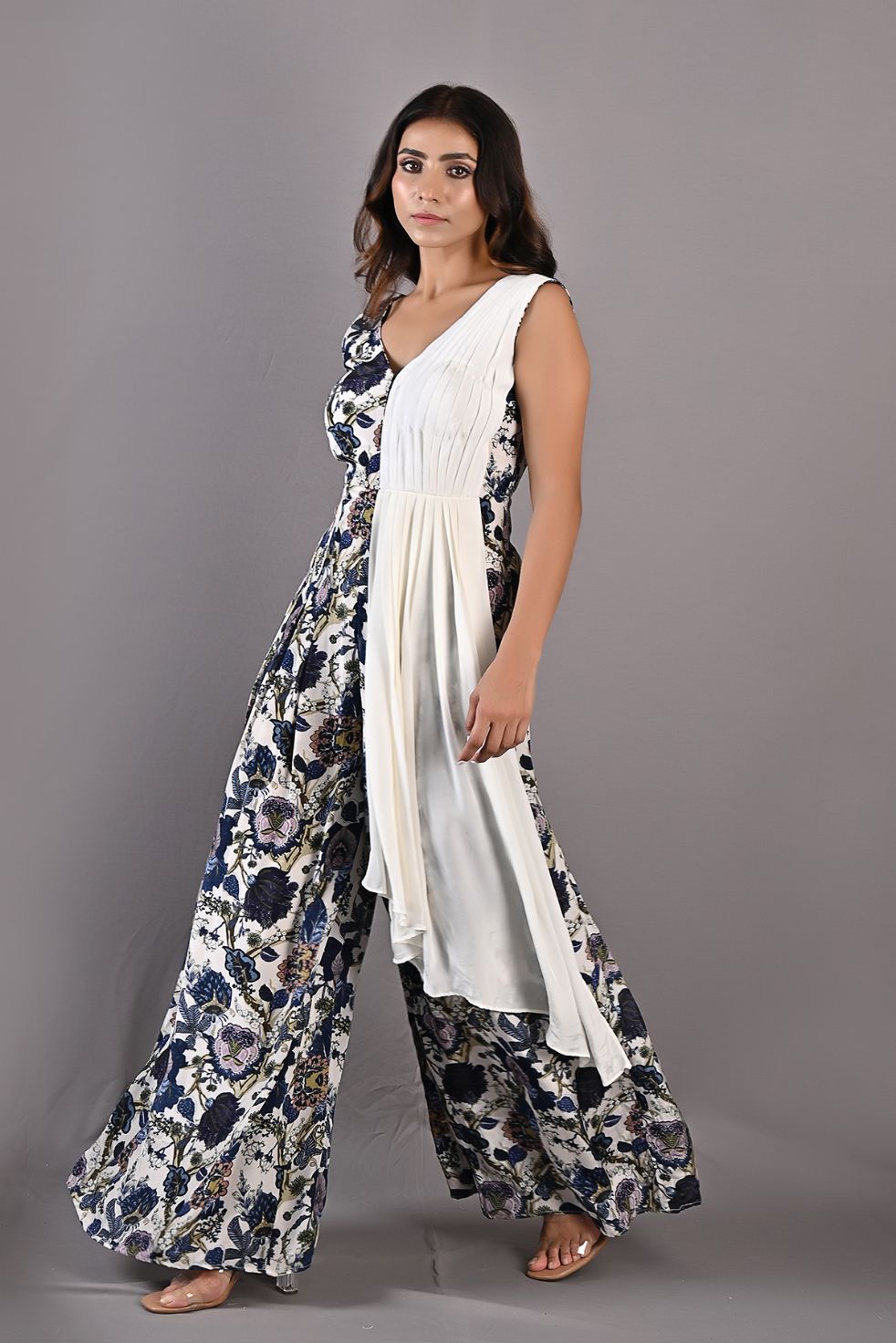 Abelia- Printed Jumpsuit with a Drape Attached-3