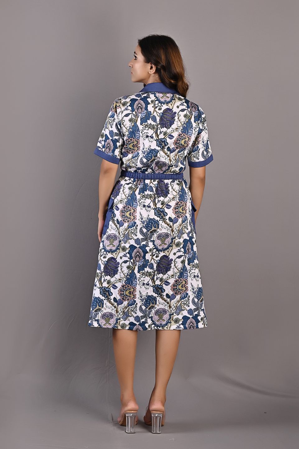 Delphine- Printed Shirt Dress with Attached Fabric Belt-4