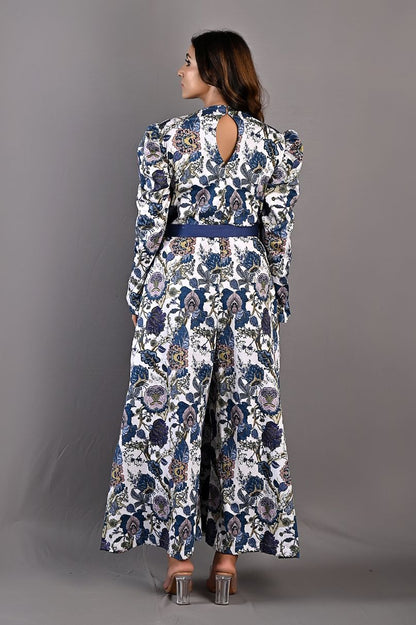 Daphne - Off White & Multi-Blue Printed Jumpsuit-2