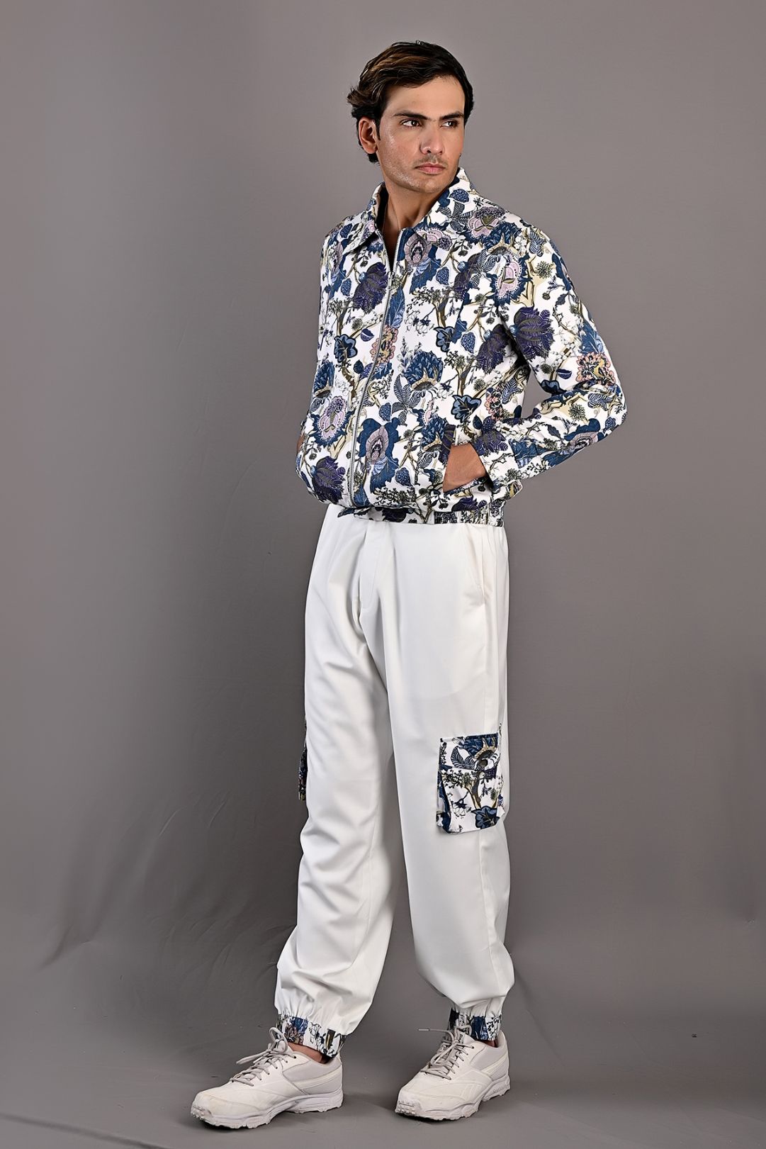 Florian - Multi Blue Printed Bomber Jacket With Jogger Set-2