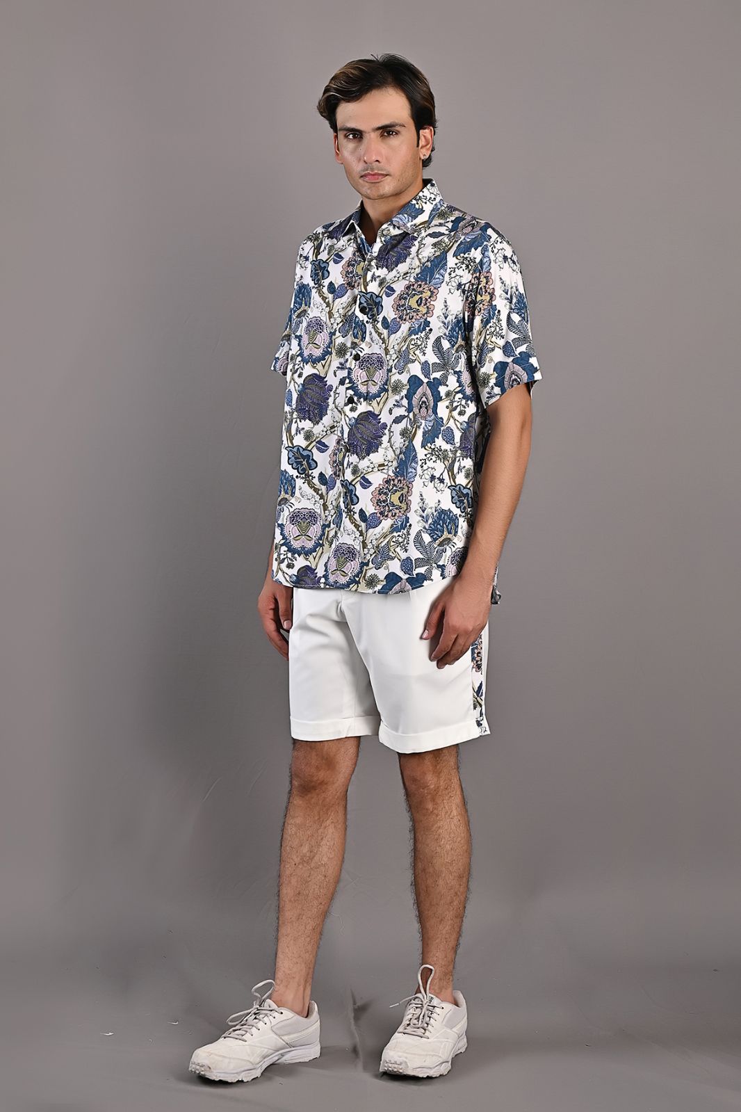 Caesar - Multi Blue Printed Shirt with Off-White Shorts Set-2