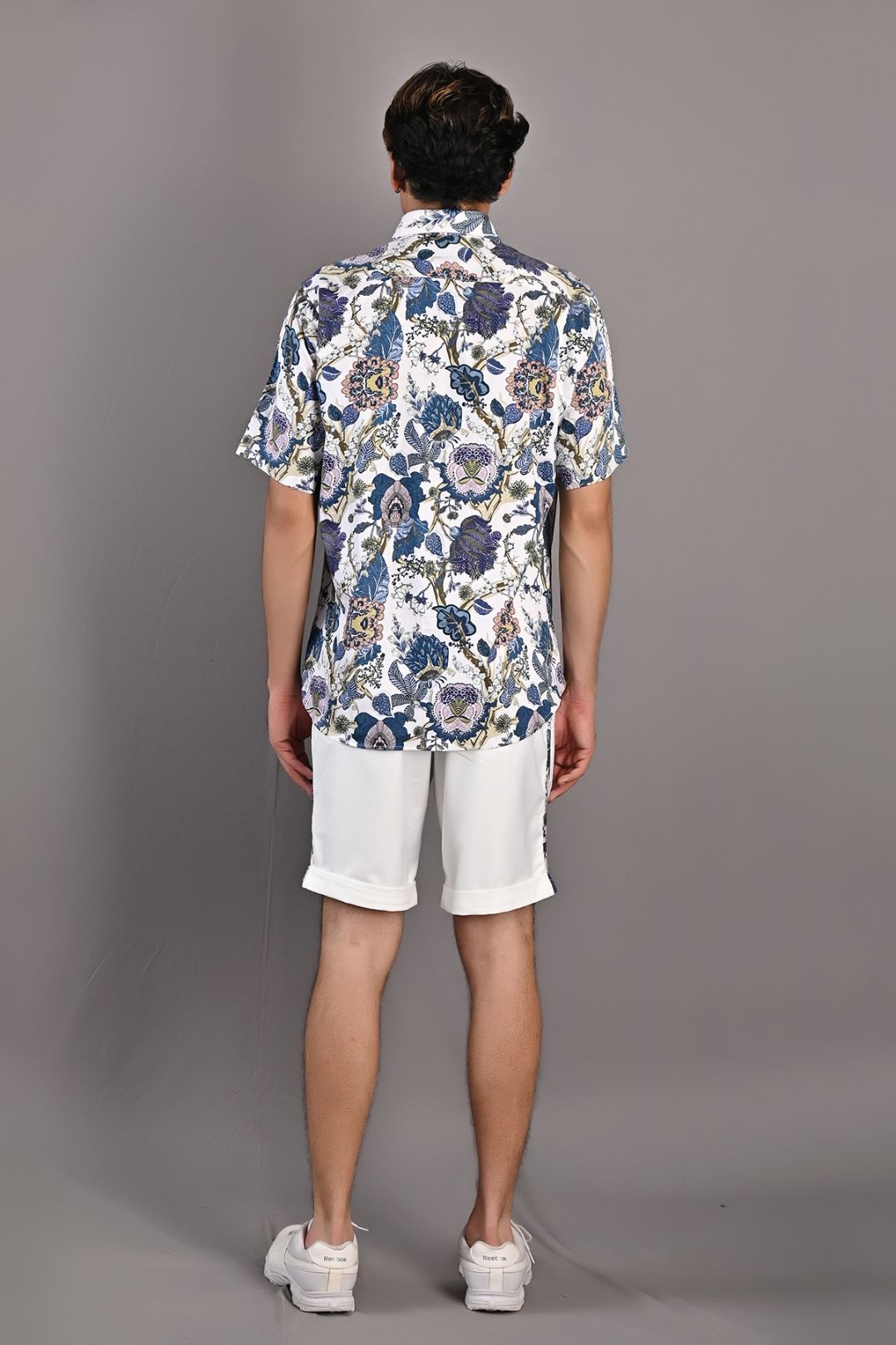 Caesar - Multi Blue Printed Shirt with Off-White Shorts Set-3