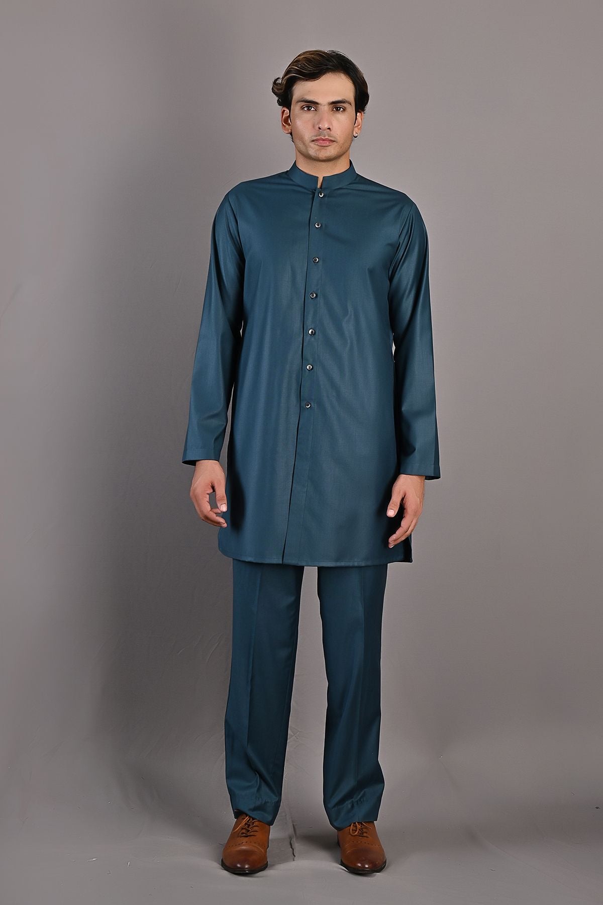 Fiore - Maroon & Multi Printed Nehru Jacket with Teal Green Kurta Set-1