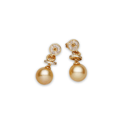 South Sea gold pearl earrings, 13-14mm