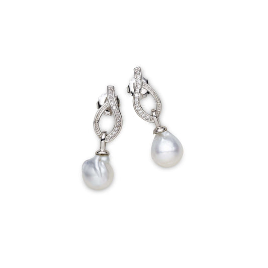 South Sea White Baroque Pearl Ponds Earrings 11-12 mm AA-0