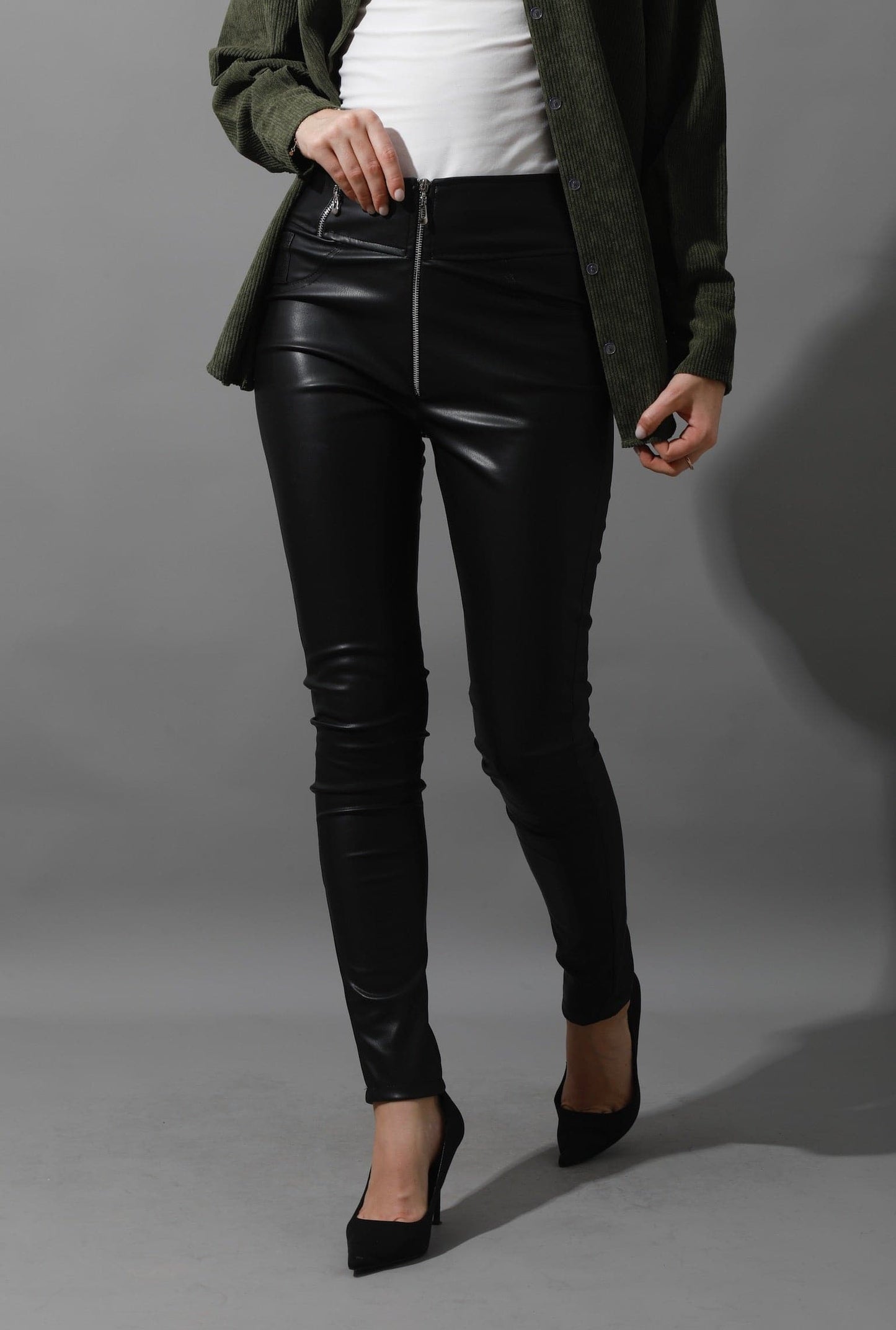 Faux-Leather Leggings - Black-0