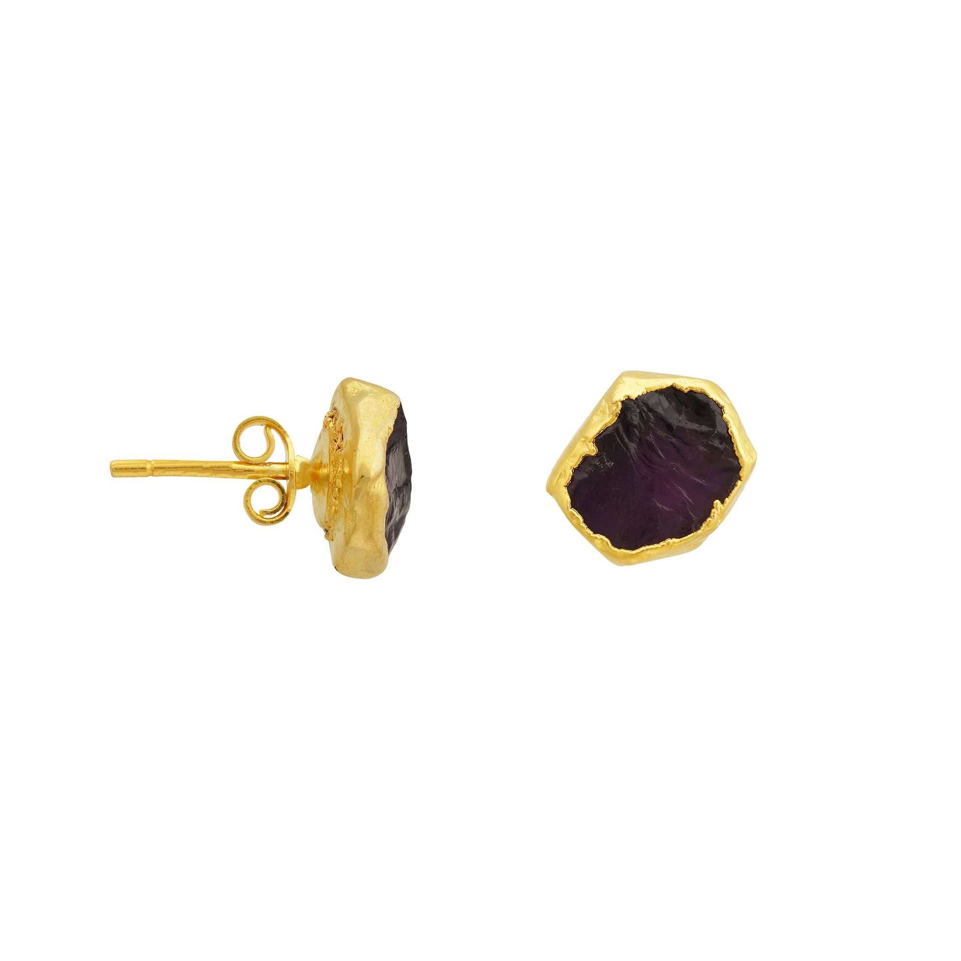 Handmade Amethyst Earrings in its Natural form Gold Plated-0