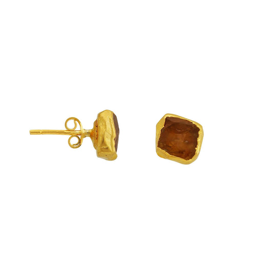 Handmade Citrine Earrings in its Natural form Gold Plated-0