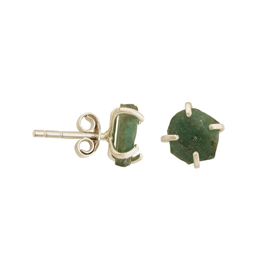 Handmade Raw Emerald Earrings in its Natural form in Silver 925-0