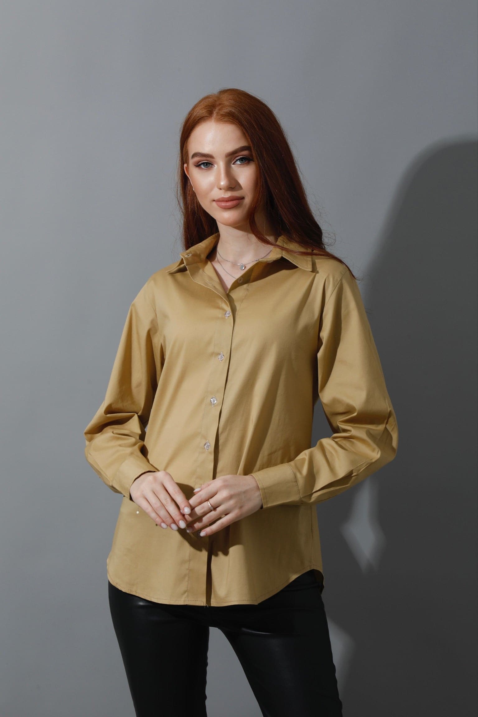 Button Up Basic Shirt - Beige-0