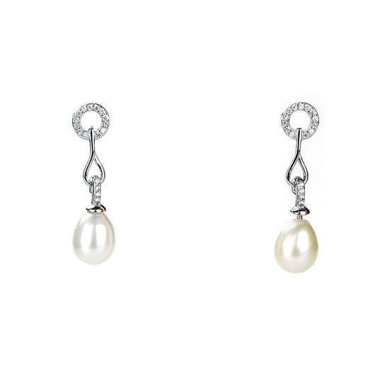 Freshwater White Pearls Ivanhoe Earrings 8-9 mm AAA-0