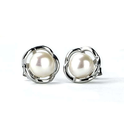 Freshwater White Pearls Budapest Earrings 8-9 mm AAA-1