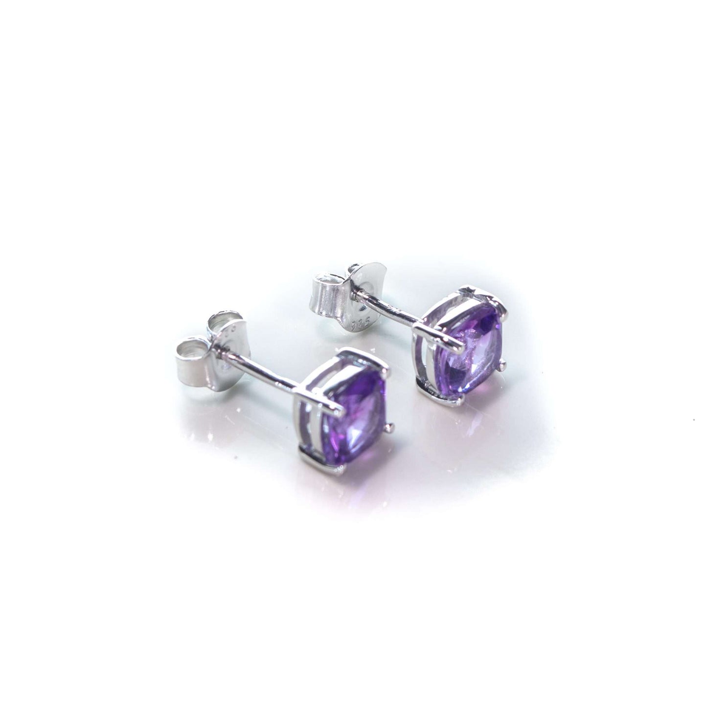 6 MM Natural Amethyst 2.25 CT Cushion Cut Panjshir Earring in Silver 925-0