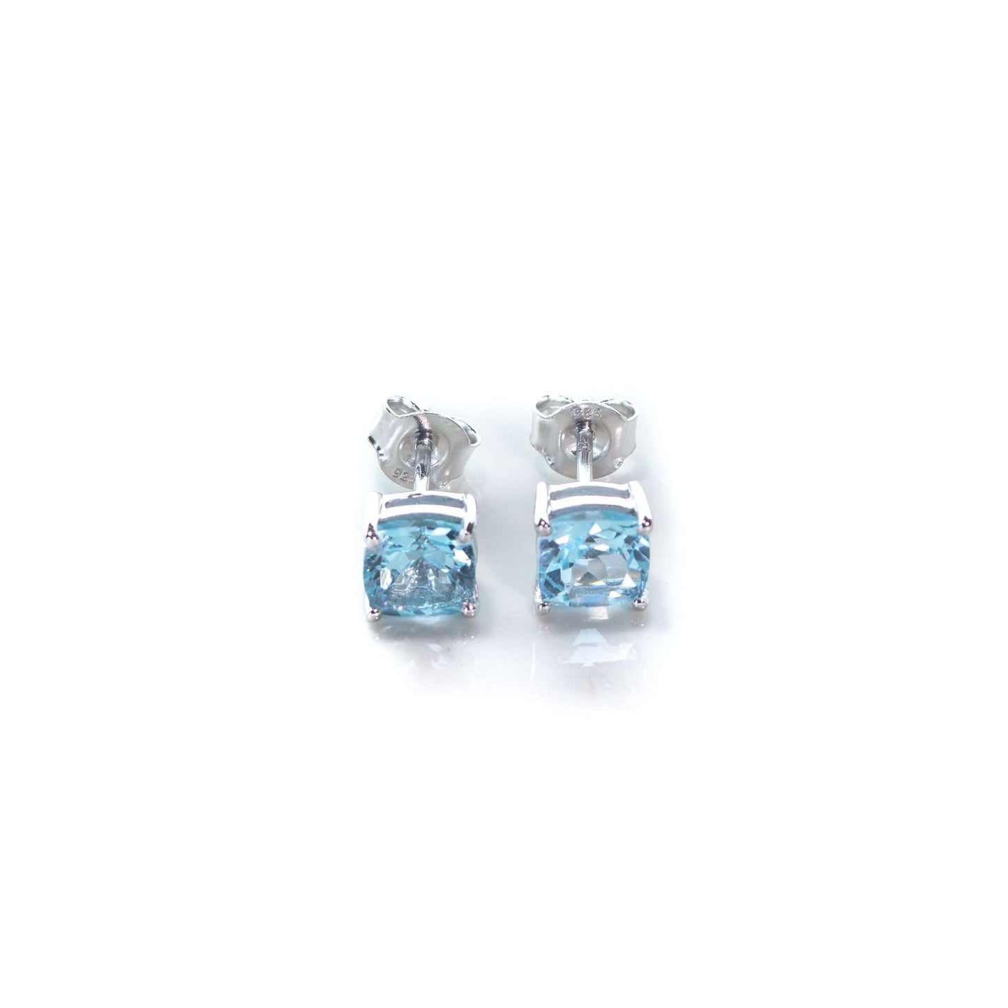 6 MM Natural Blue Topaz 2.25 CT Cushion Cut Panjshir Earring in Silver 925-0