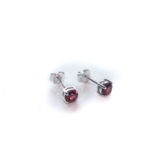 5 MM Natural Deep Red Garnet 1.16 CT Round Cut Ratnapur Earrings in Silver 925-0