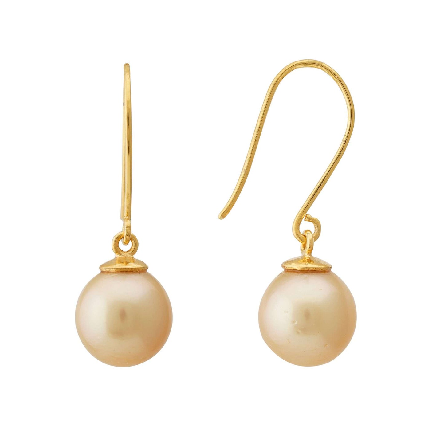 South Sea Golden Pearls French Hook Nantes Earrings in 10 CT Gold 8.5 - 9.5 MM AA+-0