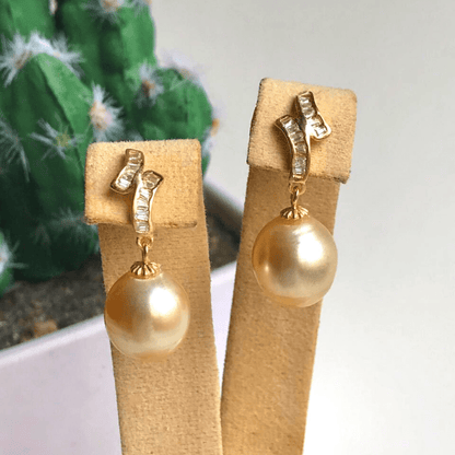 South Sea golden tear drop pearl earrings