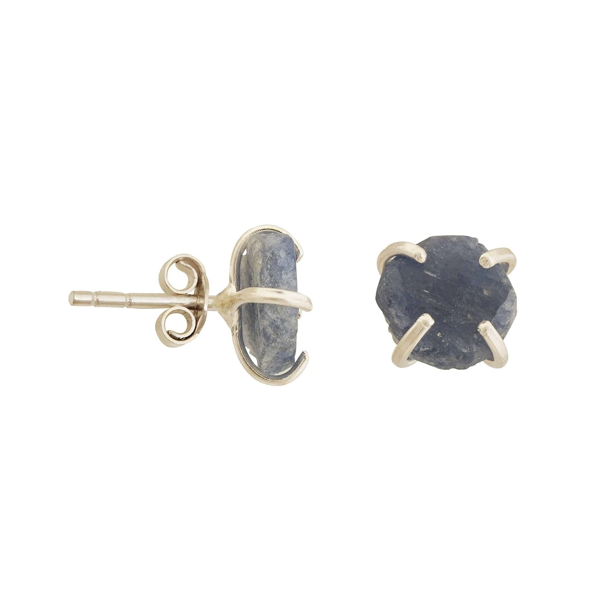 Handmade Sapphire Earrings in its Natural form in Silver 925-0