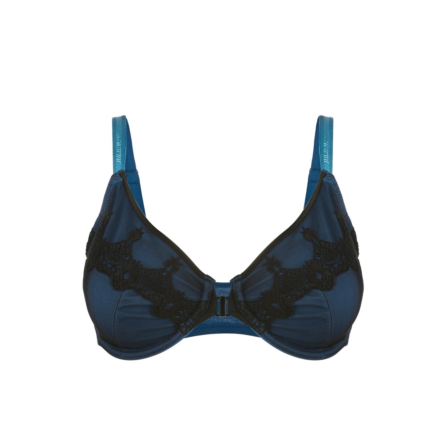 Elysia - Navy Blue Silk & Organic Cotton Front Closure Full Cup Underwired Bra-2