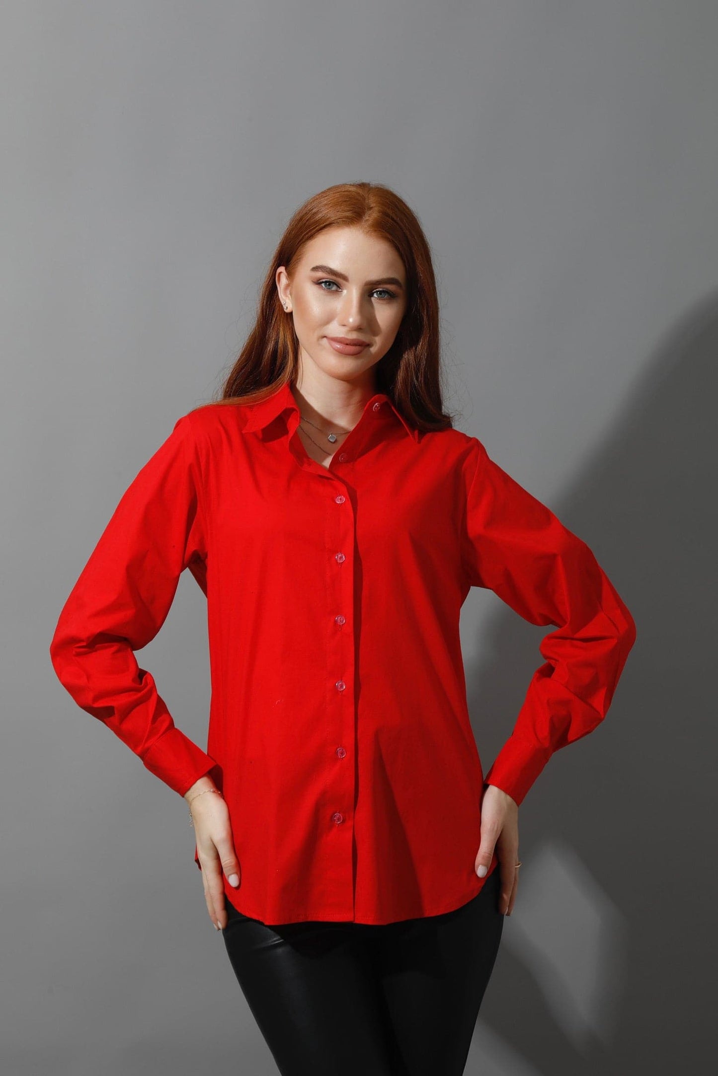 Button Up Basic Shirt - True Red-0