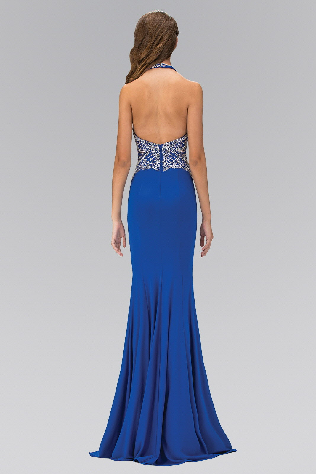 Halterneck Jersey Long Dress with Beaded Bodice-1