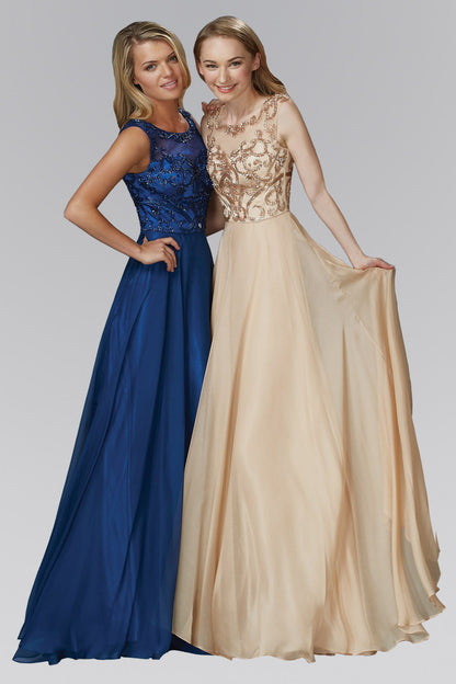 Chiffon Long Dress with Beaded Bodice-0