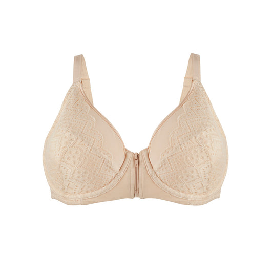 Grace - Peach Silk & Organic Cotton Lace Front Zip Wired Bra-0