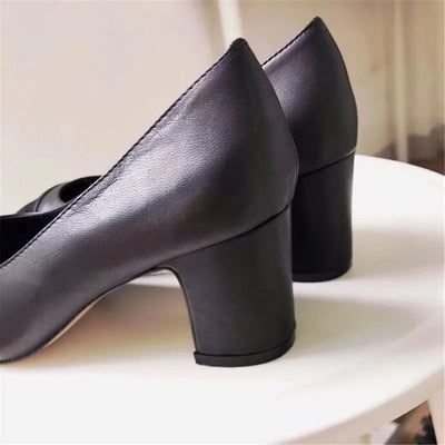 Womens Slingbacks Classic High Heels Pumps High Quality Cow Leather Pointed Toe Ladies Shoes Thick Heel Female Sandals 34-40