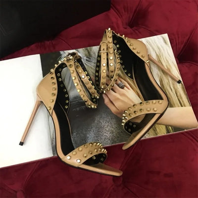 Women's Pumps Top Quality Womens Shoes Genuine Leather High Heels Pumps Sexy Studs Ankle Straps Summer Sandals 34-42 Dress Shoes