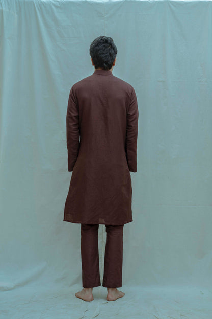 Cotton X Linen Brown Pleated Angrakha Kurta-1