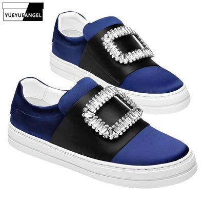 Luxury Crystal Buckle Women Loafers Fashion Silk Leather Slip On Sneakers Platform Casual Shoes Woman Brand Sapatos Mulher