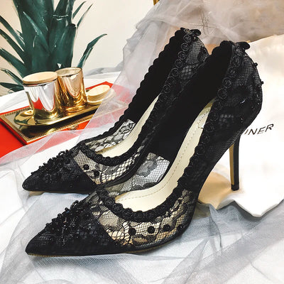 Pumps Women Lace High Heels Shoes Woman Pointed Toe Sapato Feminino Party Ladies Shoes Fashion footwear Tacones Altos Mujer Sexy