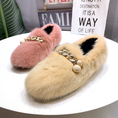 Winter Flat Shoes New Women Mink Loafers Women Ladies Luxury Shoes Outdoor Warm Sapato Feminino Fashion Zapatillas Mujer Casual