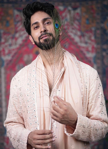 Ankush Bahuguna in our MAHIRA - ROSE GOLD CHIKANKARI KURTA SET-0